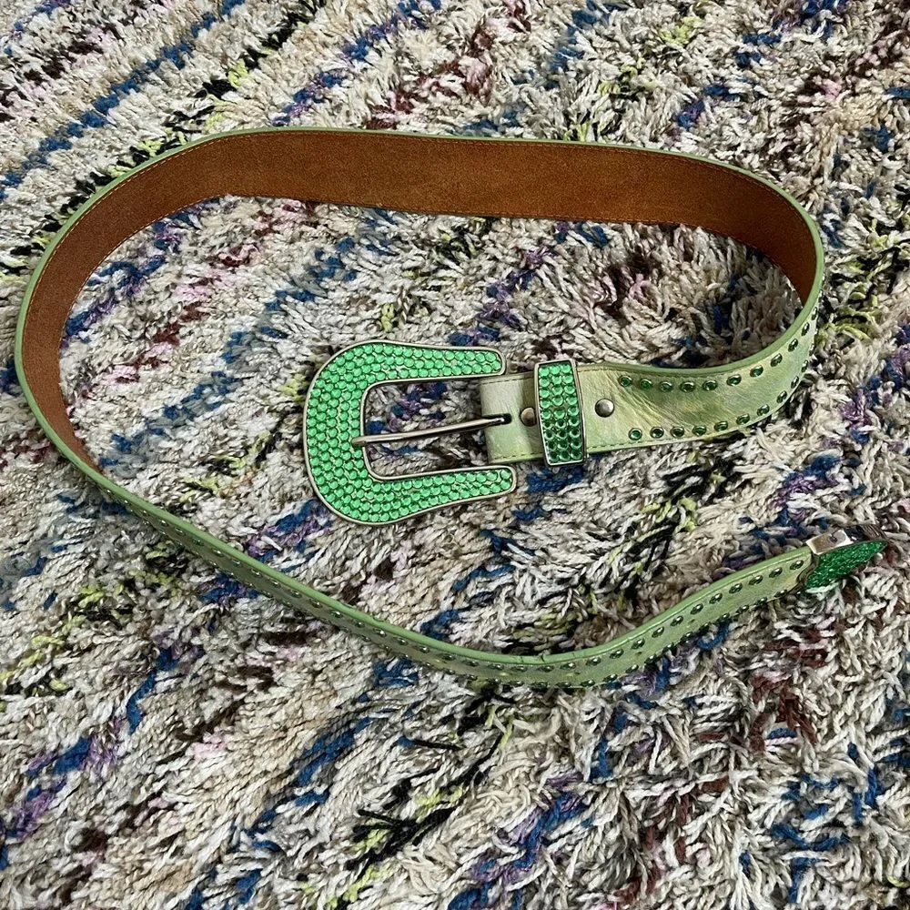 3D leather women’s rhinestone belt‎